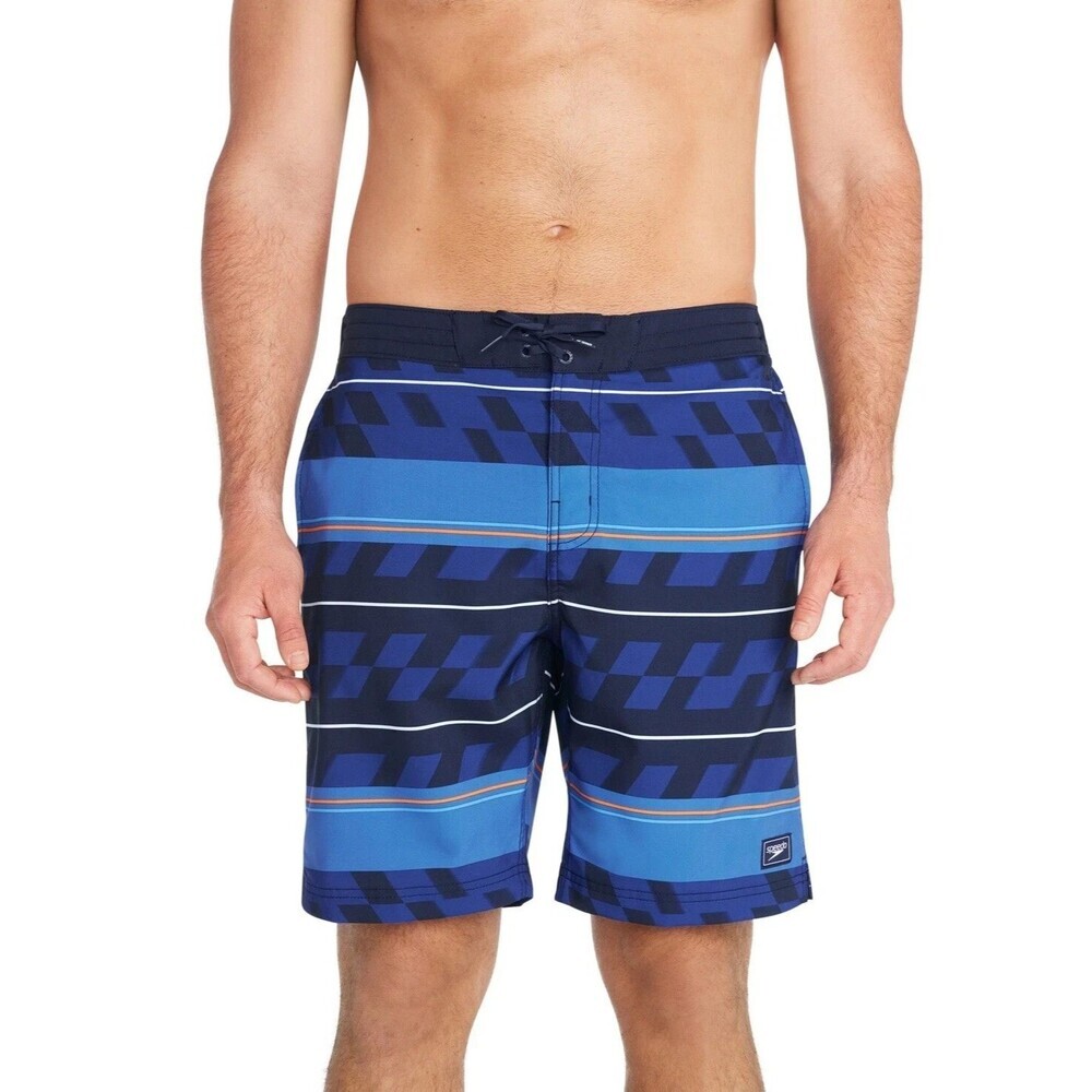 Speedo Men's Printed Bondi Basin 9" Boardshorts Striped Swim Shorts Blue XXL